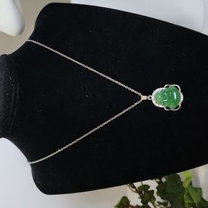 Silver Jade Green Buddah Pendant with Chain Necklace